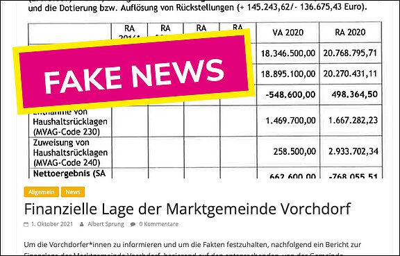 Irreführende Darstellungen zum Vorchdorfer Haushalt in den Wahlkampfzeiten. Leider hat die Liste Vorchdorf ihre Behauptungen weder dementiert noch von der Webseite genommen, auch wenn der Prüfbericht wochenlang bekannt war. (Stand 20.12.21)